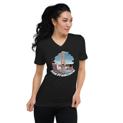 Kurzärmeliges Unisex T-Shirt mit V - Ausschnitt "San Francisco" - Artexio