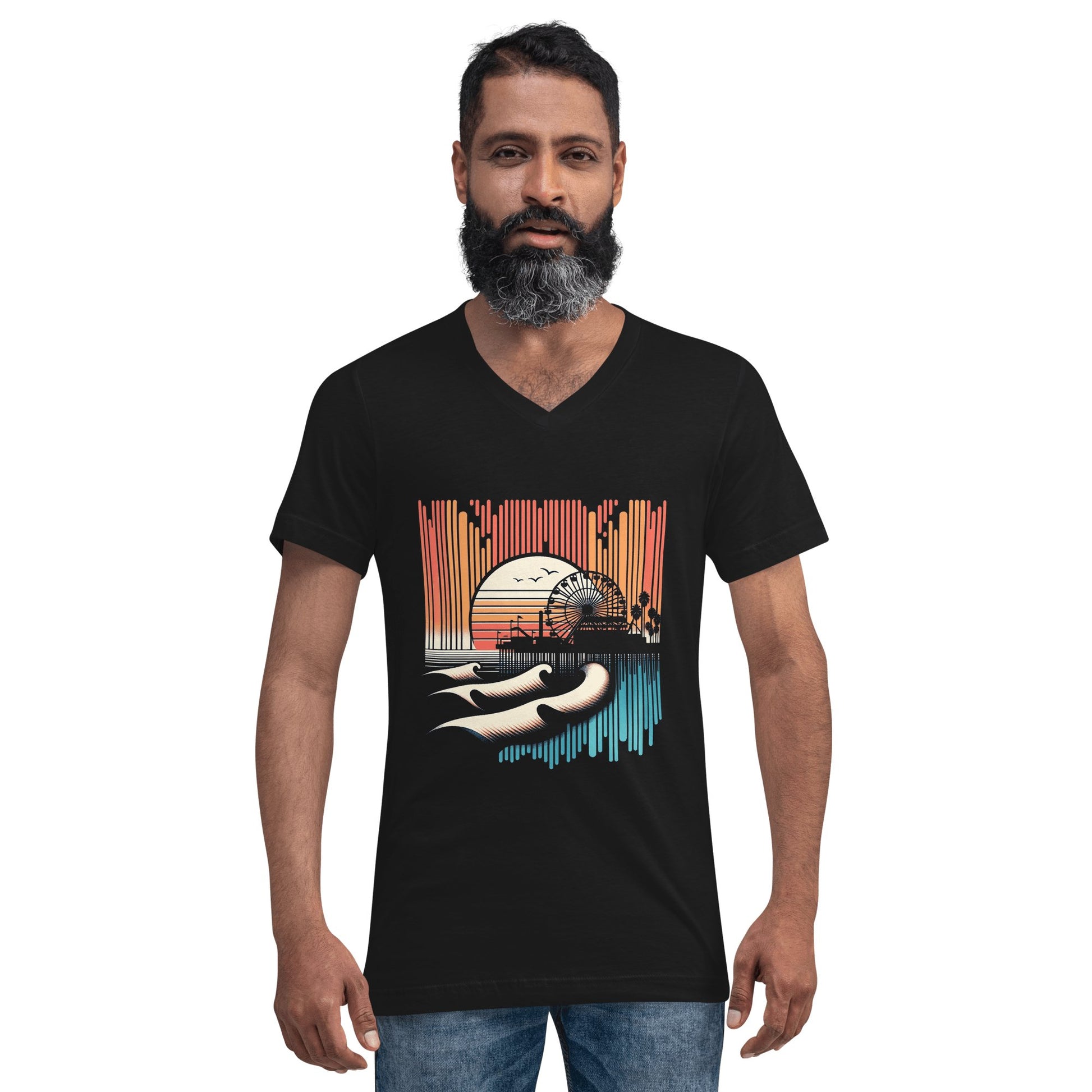 Kurzärmeliges Unisex T-Shirt mit V - Ausschnitt "Santa Monica Pier" - Artexio