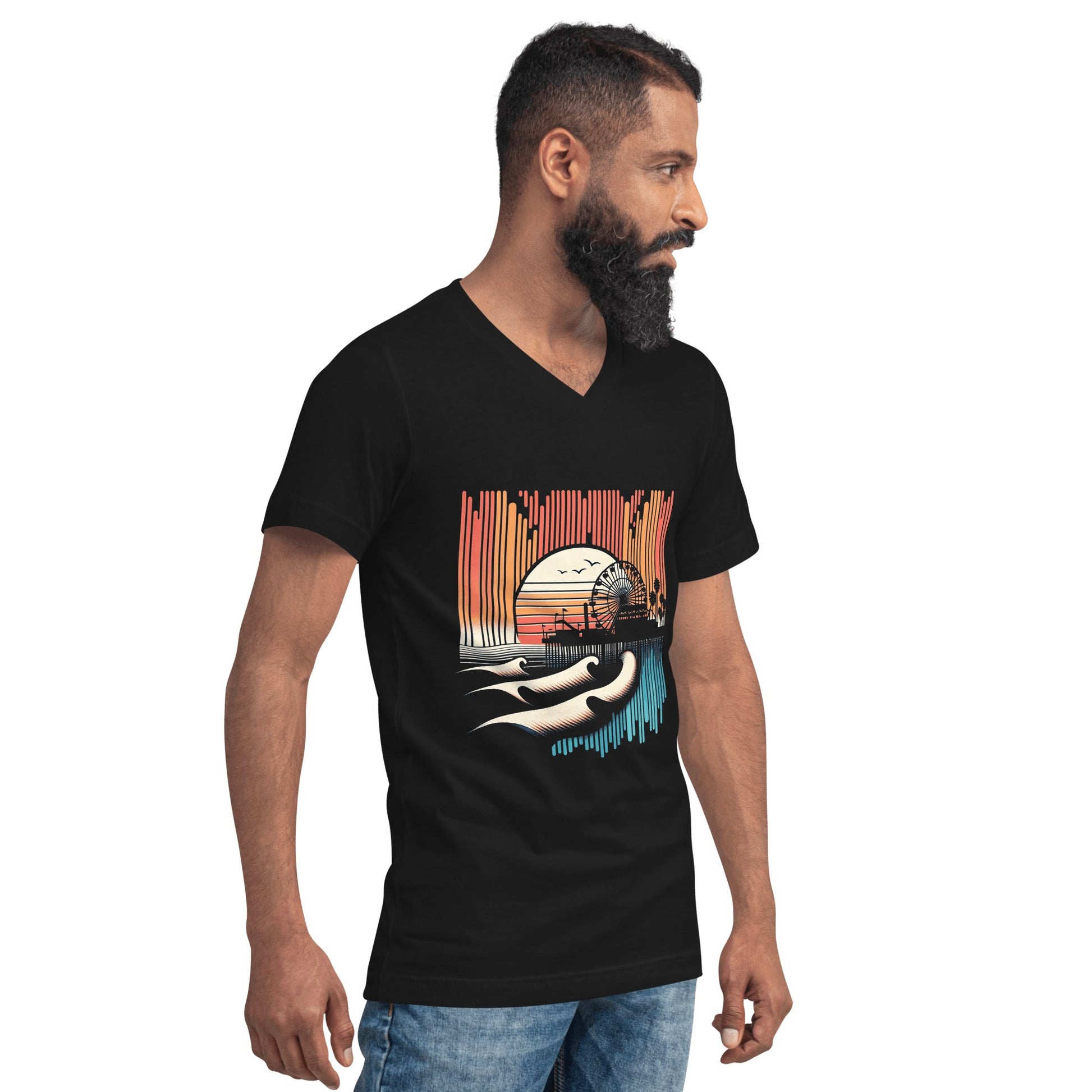 Kurzärmeliges Unisex T-Shirt mit V - Ausschnitt "Santa Monica Pier" - Artexio