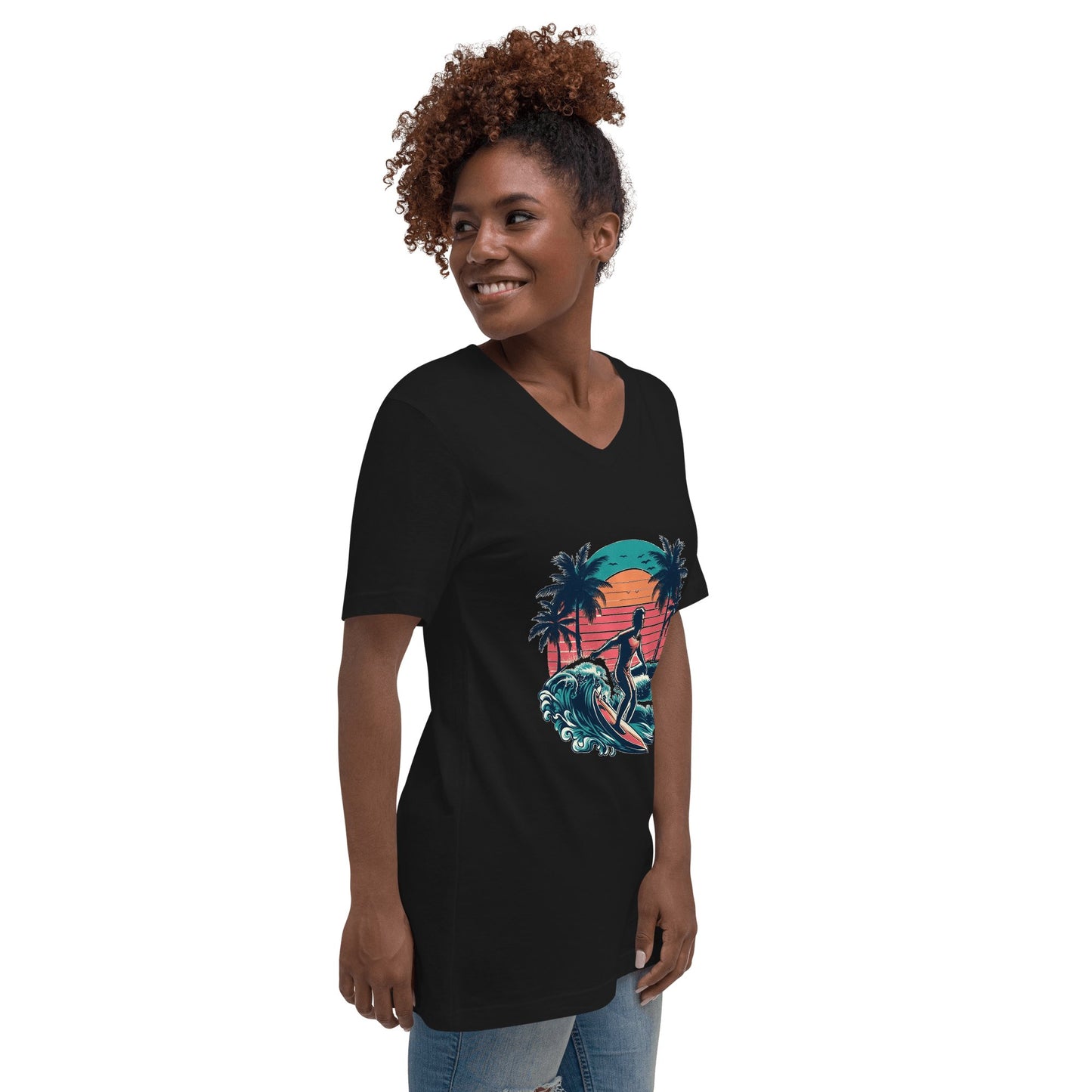 Kurzärmeliges Unisex T-Shirt mit V - Ausschnitt "Surfing" - Artexio