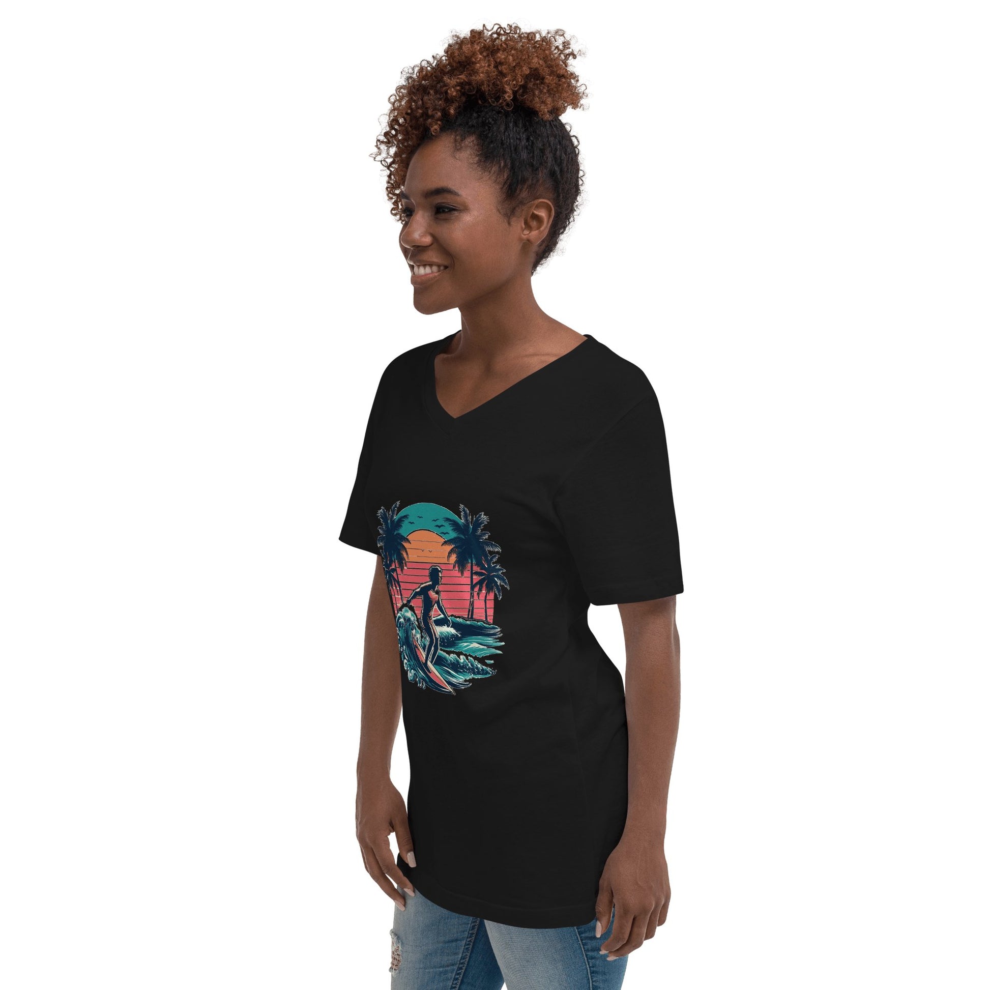 Kurzärmeliges Unisex T-Shirt mit V - Ausschnitt "Surfing" - Artexio