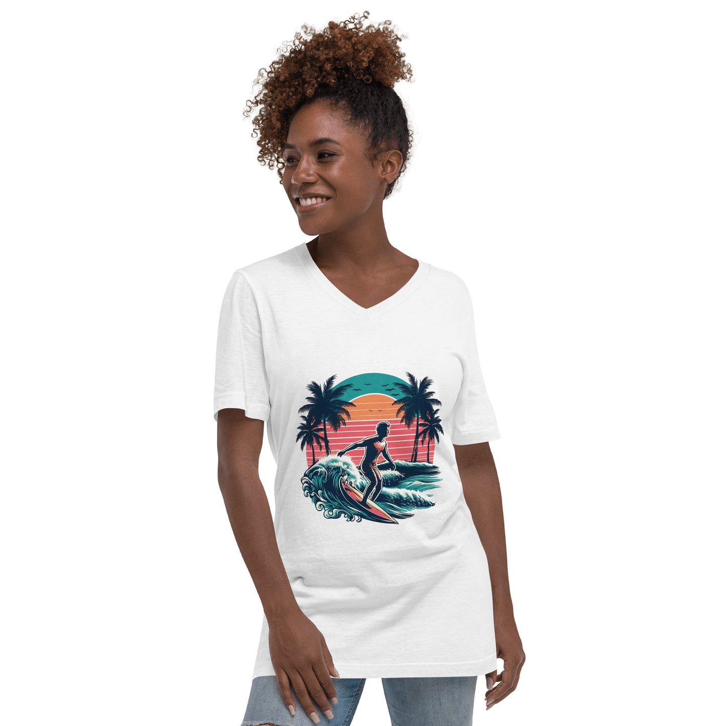 Kurzärmeliges Unisex T-Shirt mit V - Ausschnitt "Surfing" - Artexio