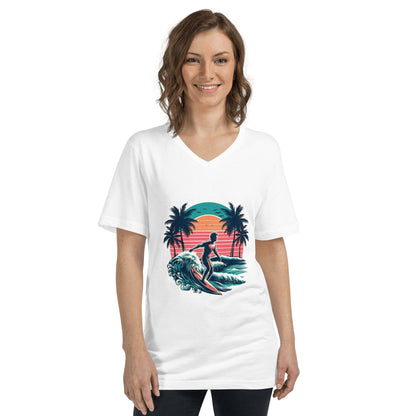 Kurzärmeliges Unisex T-Shirt mit V - Ausschnitt "Surfing" - Artexio