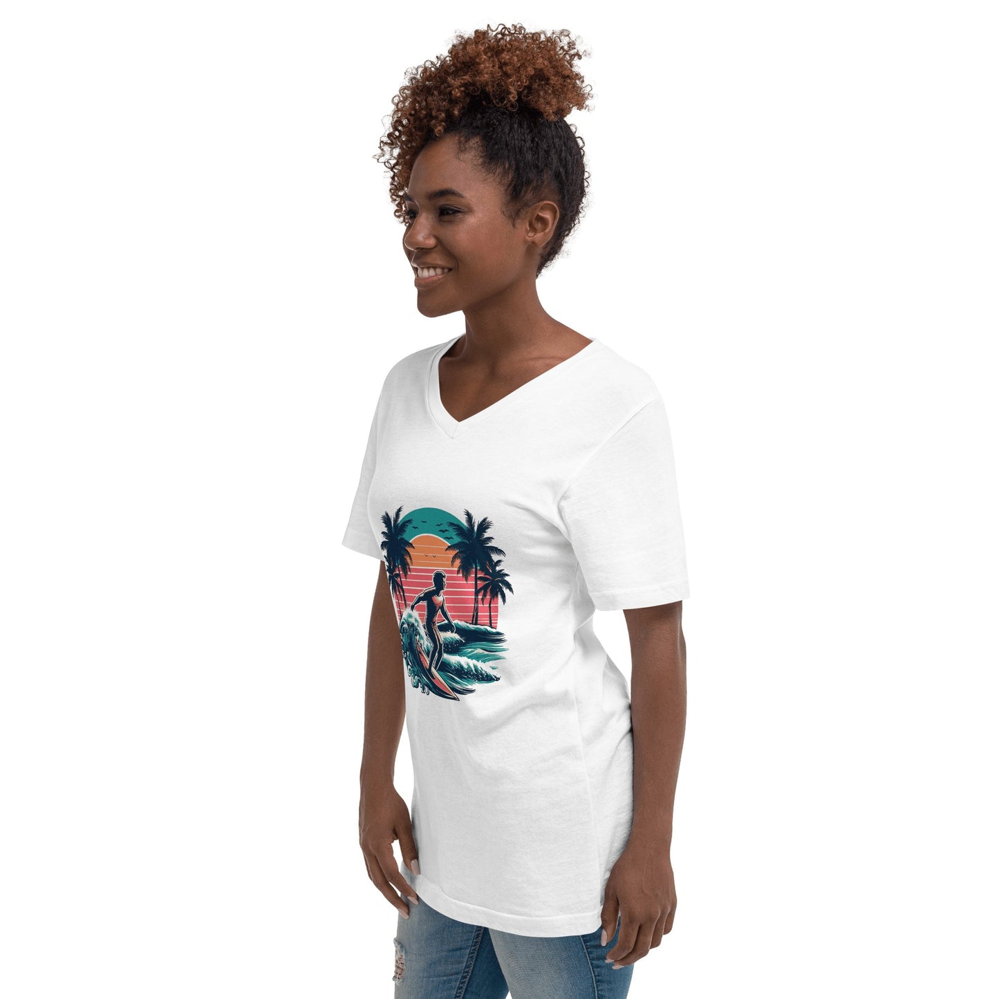 Kurzärmeliges Unisex T-Shirt mit V - Ausschnitt "Surfing" - Artexio