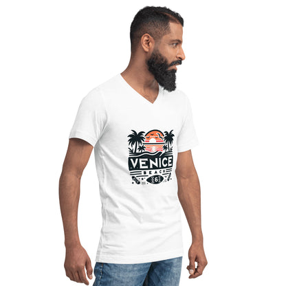 Kurzärmeliges Unisex T-Shirt mit V - Ausschnitt "Venice Beach" - Artexio