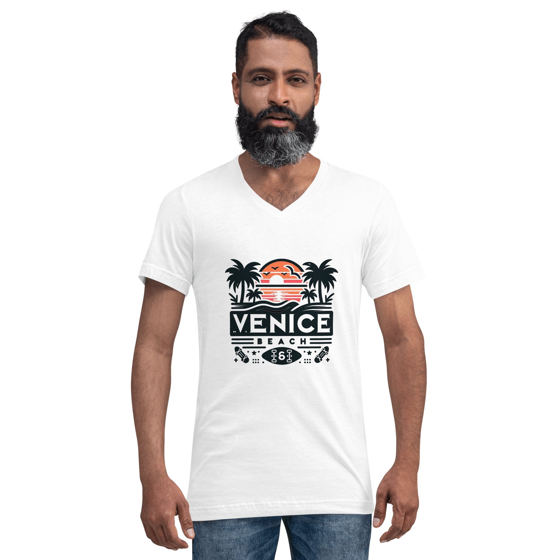 Kurzärmeliges Unisex T-Shirt mit V - Ausschnitt "Venice Beach" - Artexio