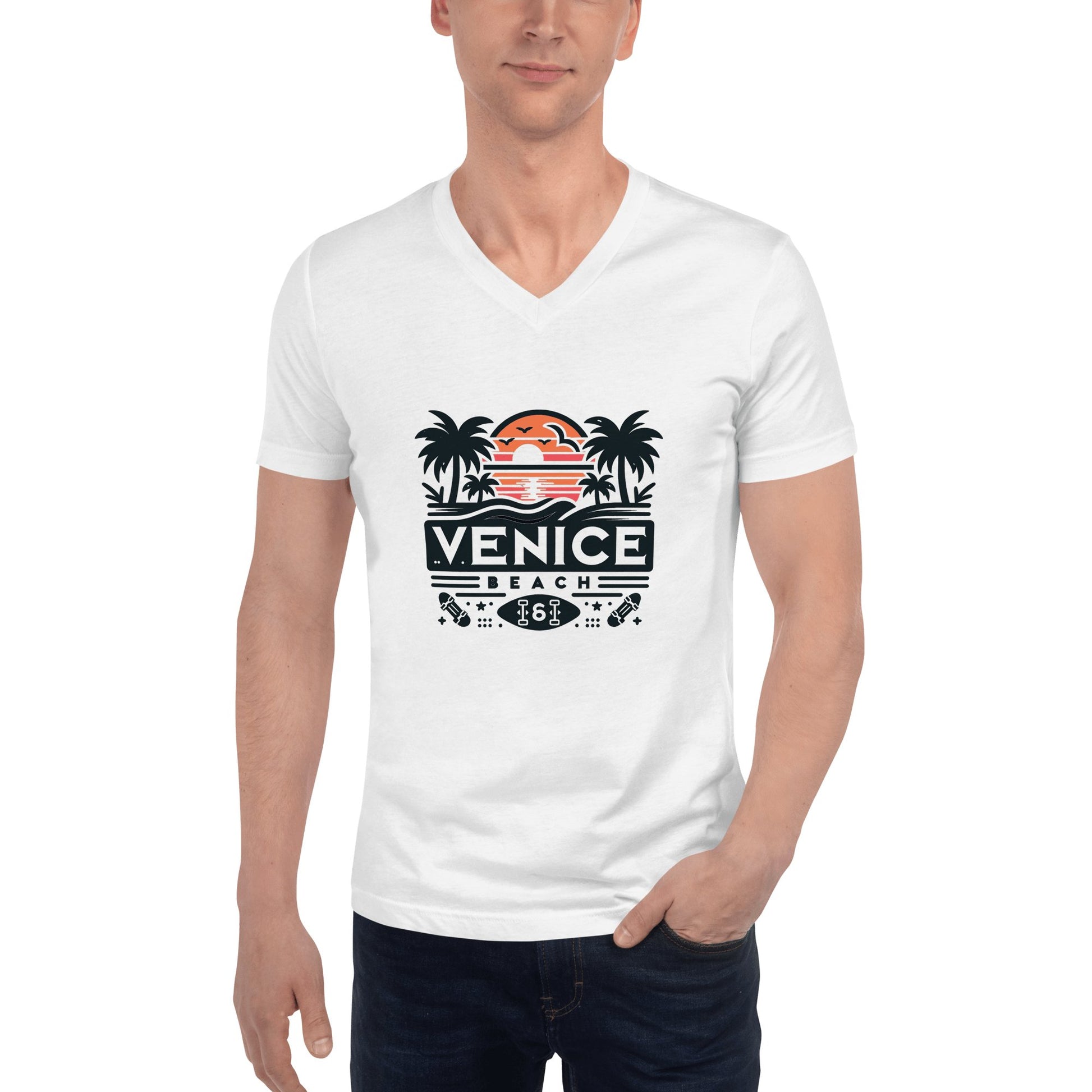 Kurzärmeliges Unisex T-Shirt mit V - Ausschnitt "Venice Beach" - Artexio