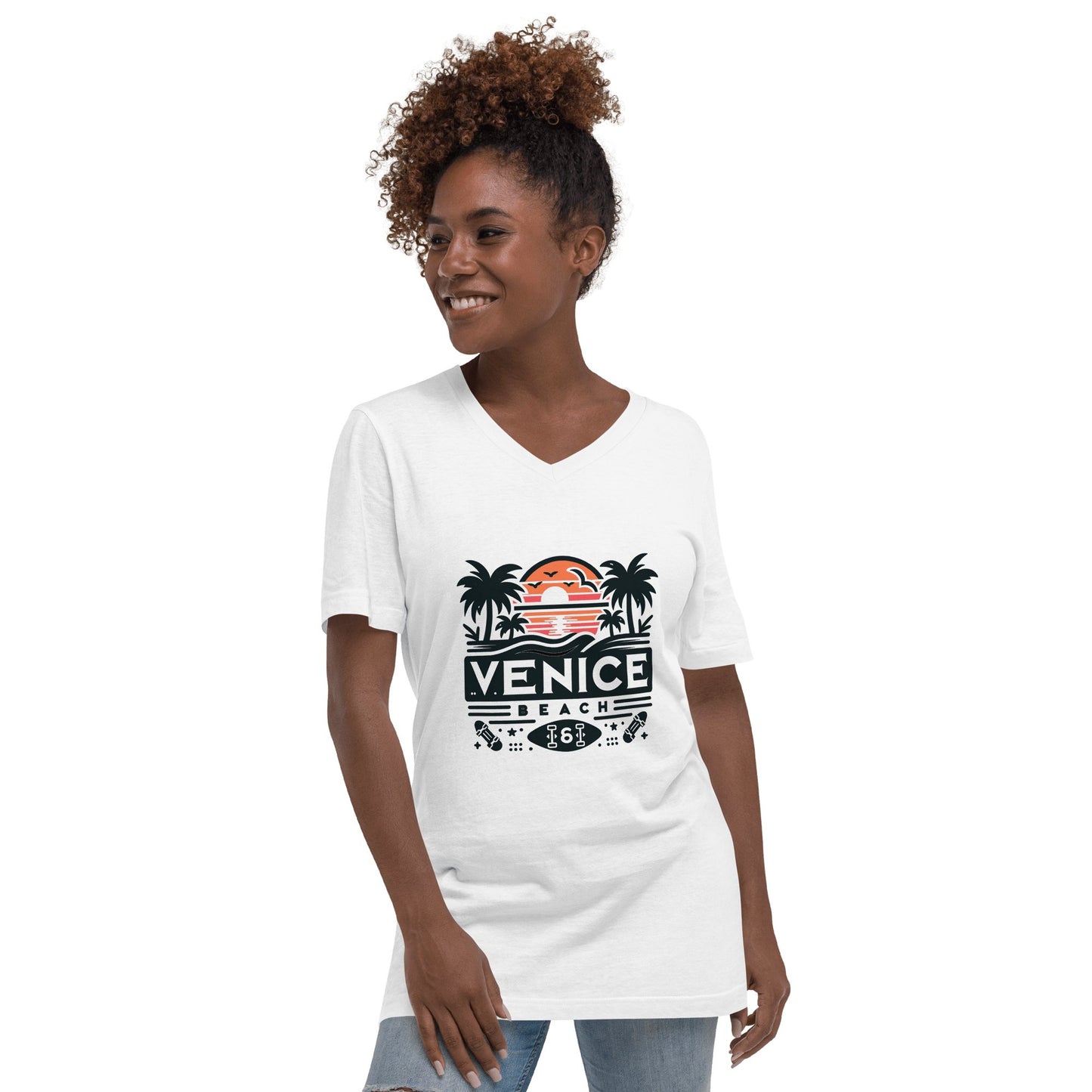 Kurzärmeliges Unisex T-Shirt mit V - Ausschnitt "Venice Beach" - Artexio