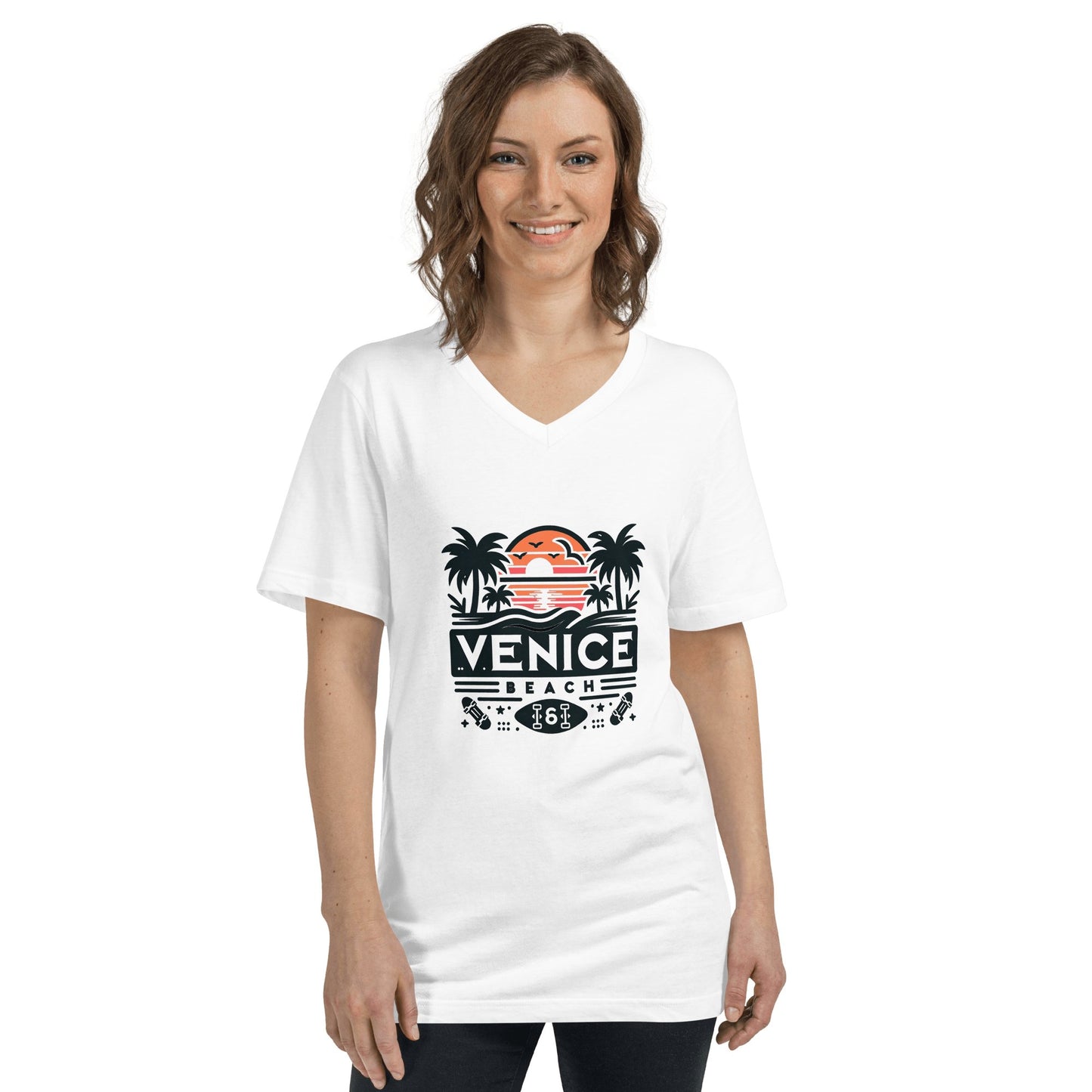 Kurzärmeliges Unisex T-Shirt mit V - Ausschnitt "Venice Beach" - Artexio