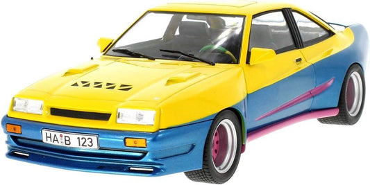 MCG Opel Manta B Mattig 1991 Movie Manta Manta - Yellow/Blue Metallic/Purple 1:18 Modell - Artexio