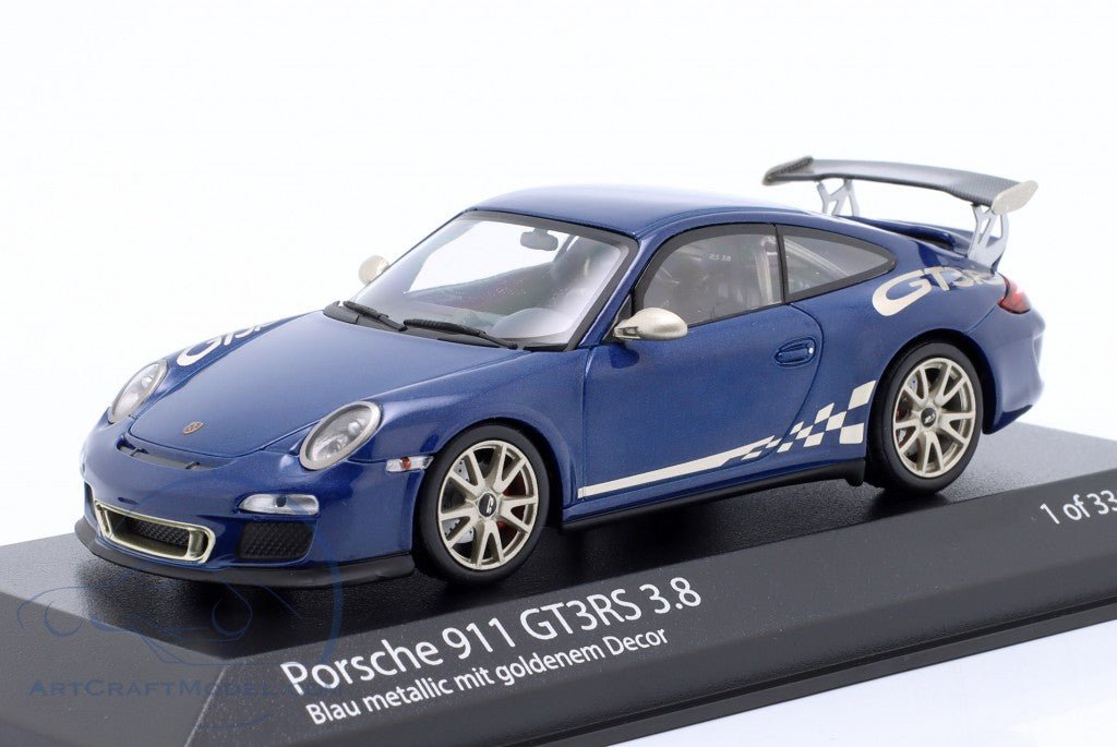 Minichamps Porsche 911 (997 II) GT3 RS 3.8 year 2009 blue metallic with decor 1:43 Modell