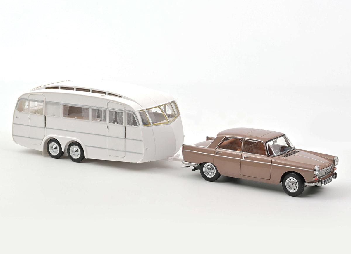 Norev Peugeot 404 1965 Braun metallic mit Caravan Henon 1:18 Modell