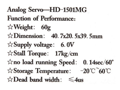 Power HD Analog Servo  HD - 1501MG