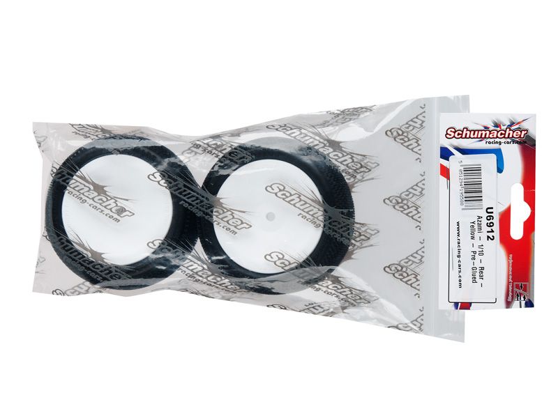 Schumacher 1:10 Komplettrad Azami gelb Offroad (2) 2WD + 4WD Heckreifen