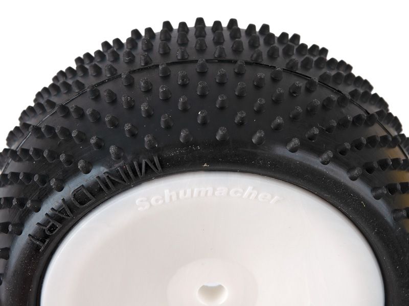 Schumacher 1:10 Komplettrad Mini Dart gelb Offroad (2) 2WD + 4WD Heckreifen