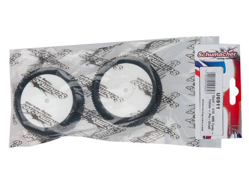 Schumacher 1:10 Komplettrad Shard (2) gelb 4WD Frontreifen