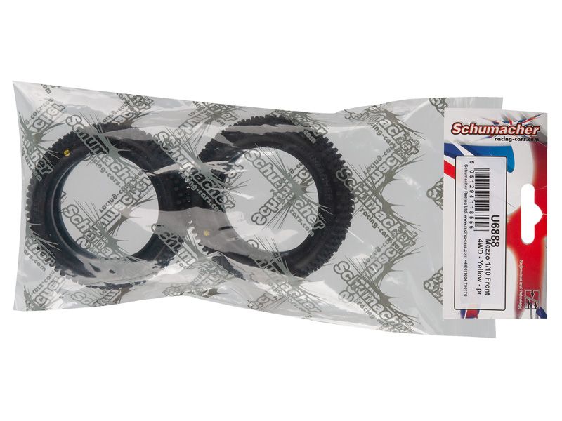 Schumacher 1:10 Mezzo gelb Offroad Reifen (2) 4WD Frontreifen