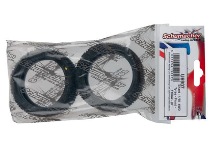 Schumacher 1:10 Shard gelb Offroad Reifen (2) 4WD Frontreifen