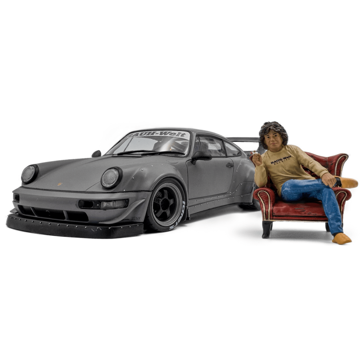 Solido Porsche 911 (964) RWB Bodykit 2024 nardo gray with figure 1:18 model