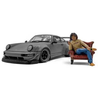 Solido Porsche 911 (964) RWB Bodykit 2024 nardo gray with figure 1:18 model