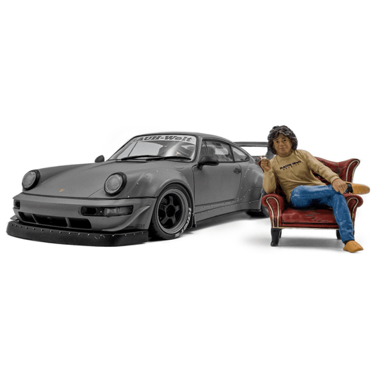 Solido Porsche 911 (964) RWB Bodykit 2024 nardo gray with figure 1:18 model