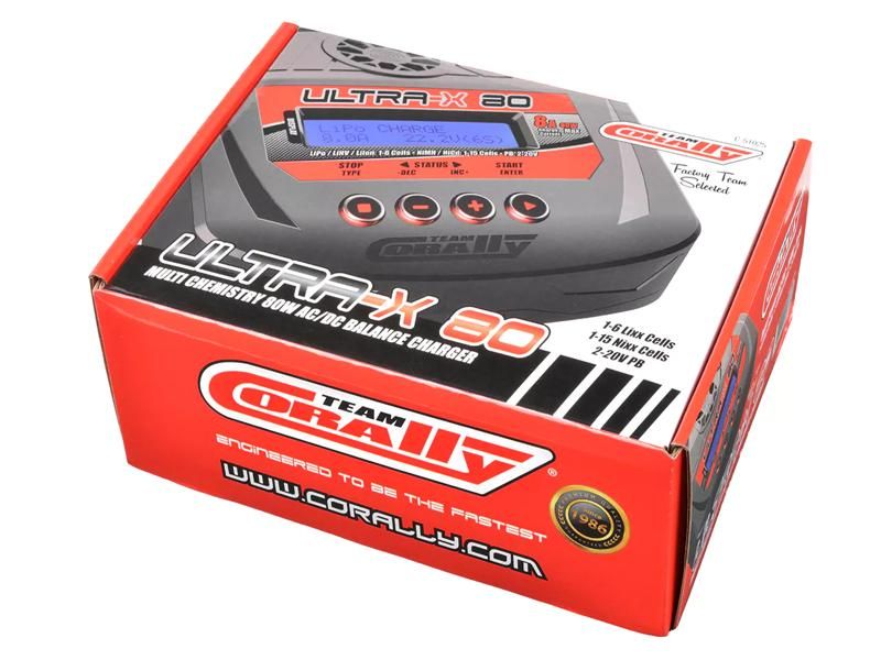 Team Corally Ultra-X 80 AC/DC Balance Charger 80W - 1-6S Lixx - 1-15 Nixx - 2-20V PB EU Version