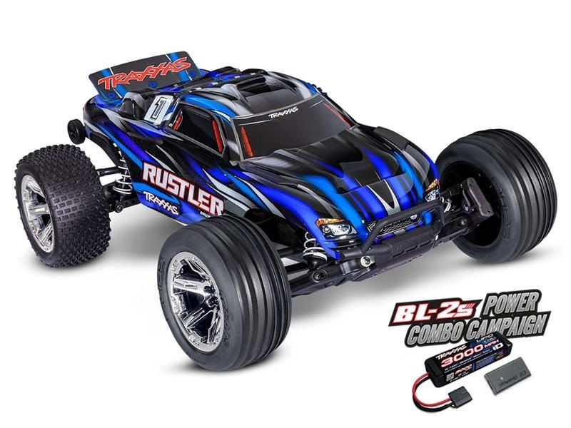 Traxxas Rustler 2WD Brushless BL-2S RTR blau 1:10 Stadium Truck mit 2S Lipo Akku + USB/C-Lader