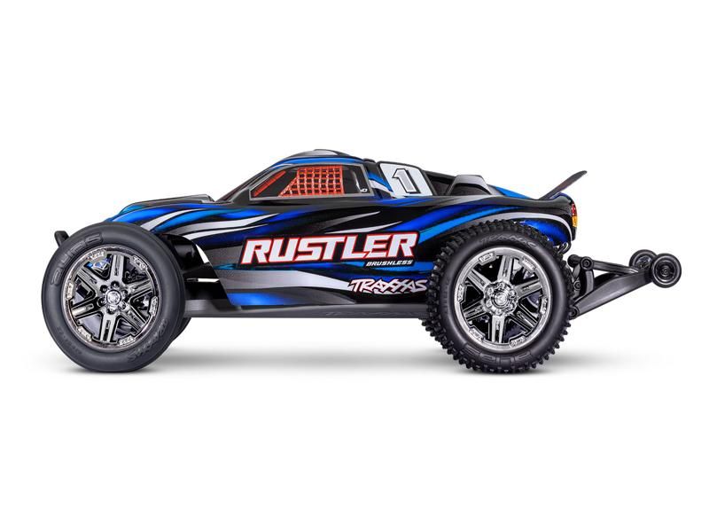 Traxxas Rustler 2WD Brushless BL-2S RTR blau 1:10 Stadium Truck mit 2S Lipo Akku + USB/C-Lader