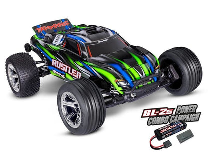 Traxxas Rustler 2WD Brushless BL-2S RTR grün 1:10 Stadium Truck mit 2S Lipo Akku + USB/C-Lader