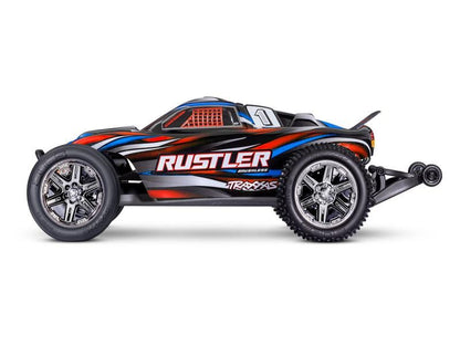 Traxxas Rustler 2WD Brushless BL-2S RTR rot 1:10 Stadium Truck mit 2S Lipo Akku + USB/C-Lader