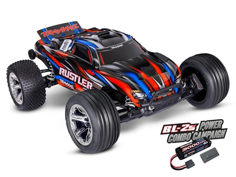 Traxxas Rustler 2WD Brushless BL-2S RTR rot 1:10 Stadium Truck mit 2S Lipo Akku + USB/C-Lader