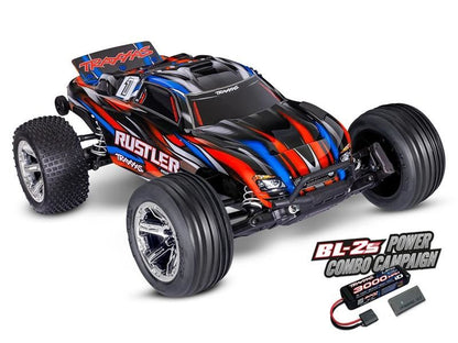 Traxxas Rustler 2WD Brushless BL-2S RTR rot 1:10 Stadium Truck mit 2S Lipo Akku + USB/C-Lader