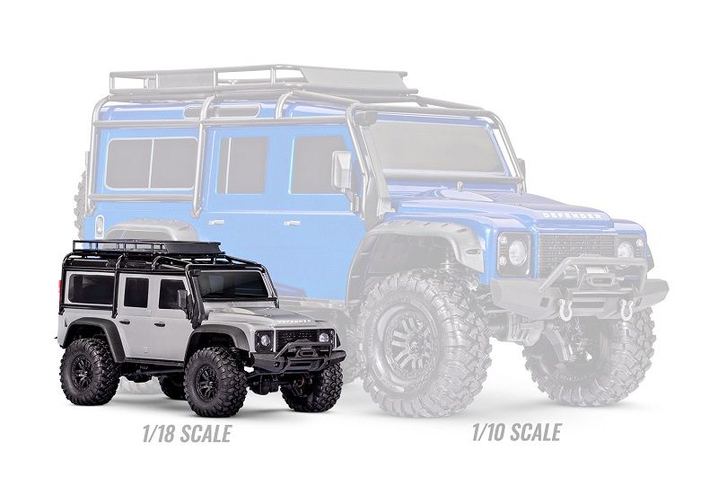 Traxxas TRX-4M Land Rover Defender 1:18 RTR 4WD Mini RC Crawler silber Brushed mit Akku/Lader