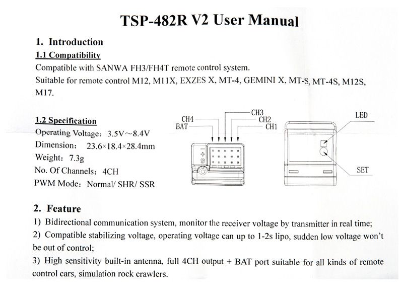 TSP Sanwa 482R V2 FHSS 4 Kanal Telemetrie Empfänger
