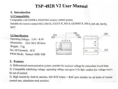 TSP Sanwa 482R V2 FHSS 4 Kanal Telemetrie Empfänger
