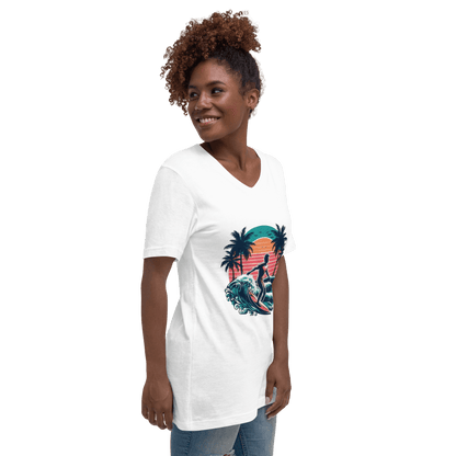 Kurzärmeliges Unisex T-Shirt mit V-Ausschnitt "Surfing" - Artexio